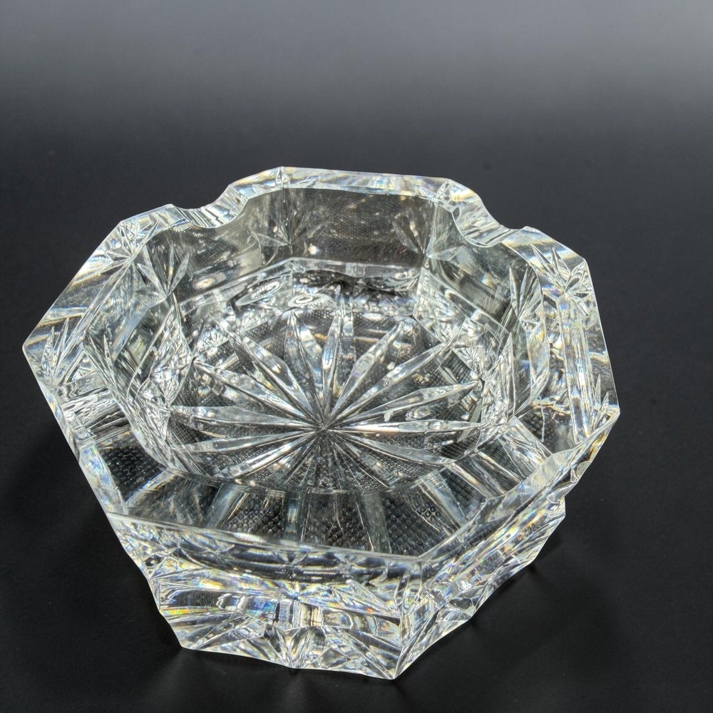 Waterford Crystal Ash Holder Small Round Starburst Cut Glass Heavy Glass Decor